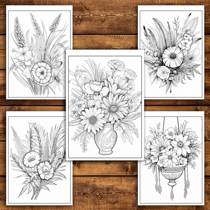 Carte de colorat pentru relaxare si antistres, 45 de ilustratii, Flori Boho, 96 pagini [4]