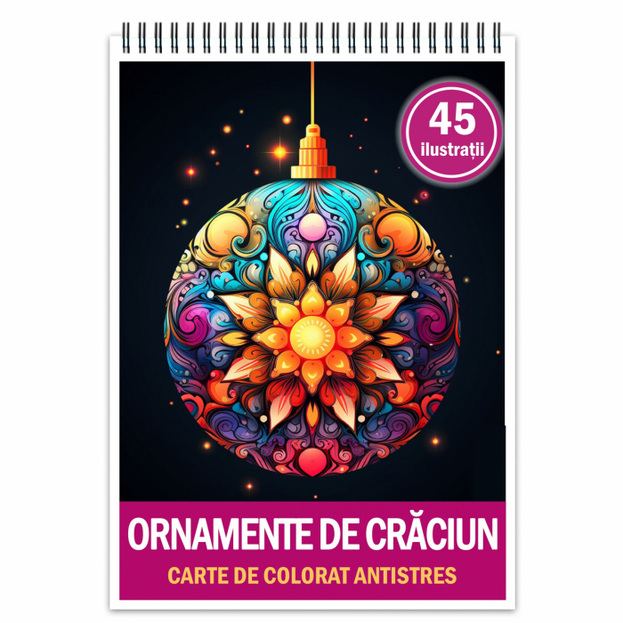 Carte de colorat pentru relaxare si antistres, 45 de ilustratii, Ornamente de Craciun, 96 pagini [1]