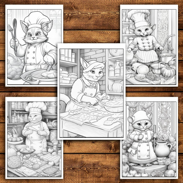 Carte de colorat pentru relaxare si antistres, 45 de ilustratii, Pisici Bucatari, 96 pagini [4]