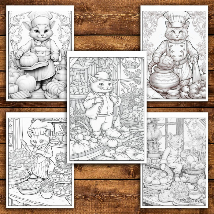 Carte de colorat pentru relaxare si antistres, 45 de ilustratii, Pisici Bucatari, 96 pagini [6]