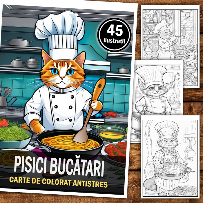 Carte de colorat pentru relaxare si antistres, 45 de ilustratii, Pisici Bucatari, 96 pagini [2]