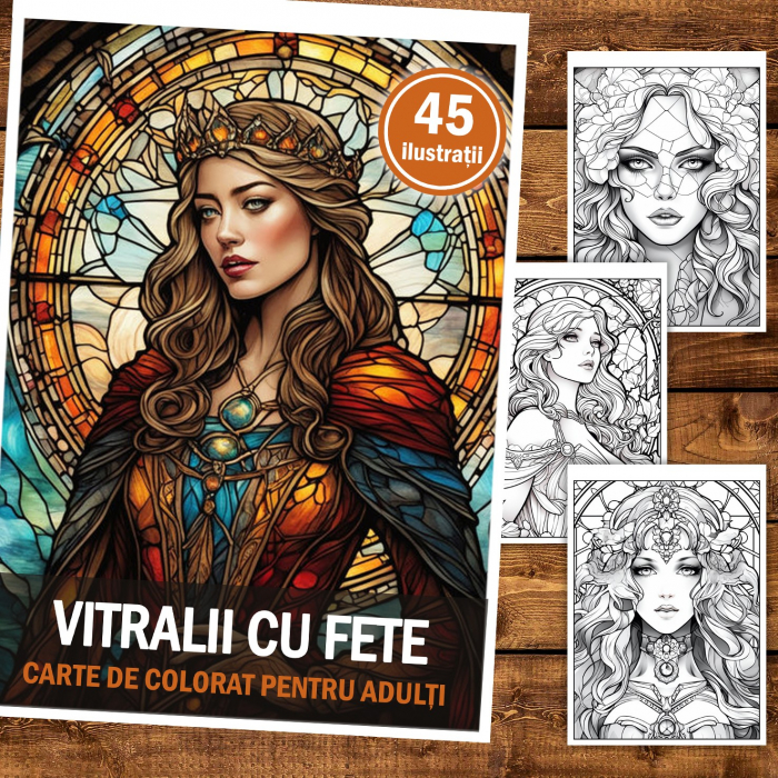 Carte de colorat pentru relaxare si antistres, 45 de ilustratii, Vitralii cu fete, 96 pagini [2]
