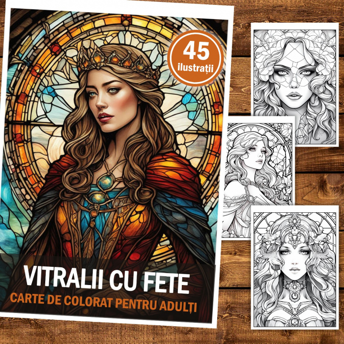 Carte de colorat pentru relaxare si antistres, 45 de ilustratii, Vitralii cu fete, 96 pagini [2]