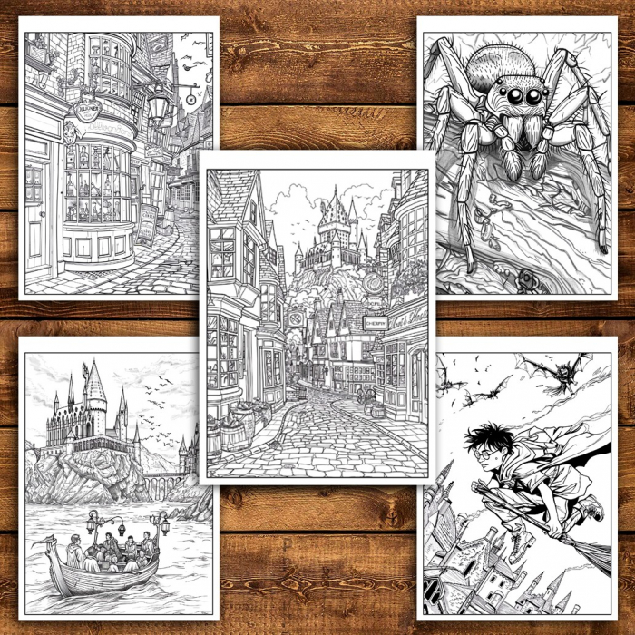 Carte de colorat pentru relaxare si antistres, 46 de ilustratii, Minunile din Hogwarts, 98 pagini [4]