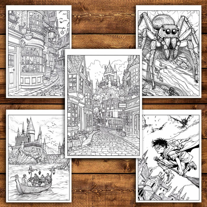 Carte de colorat pentru relaxare si antistres, 46 de ilustratii, Minunile din Hogwarts, 98 pagini [4]