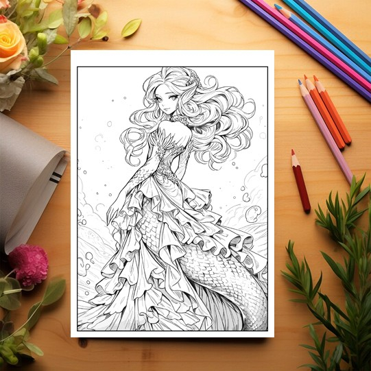 Carte de colorat pentru relaxare si antistres, 47 de ilustratii, Anime Mermaids - Volumul II, 100 pagini [3]