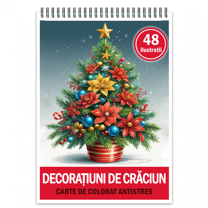 Carte de colorat pentru relaxare si antistres, 48 de ilustratii, Decoratiuni de Craciun, 96 pagini [1]