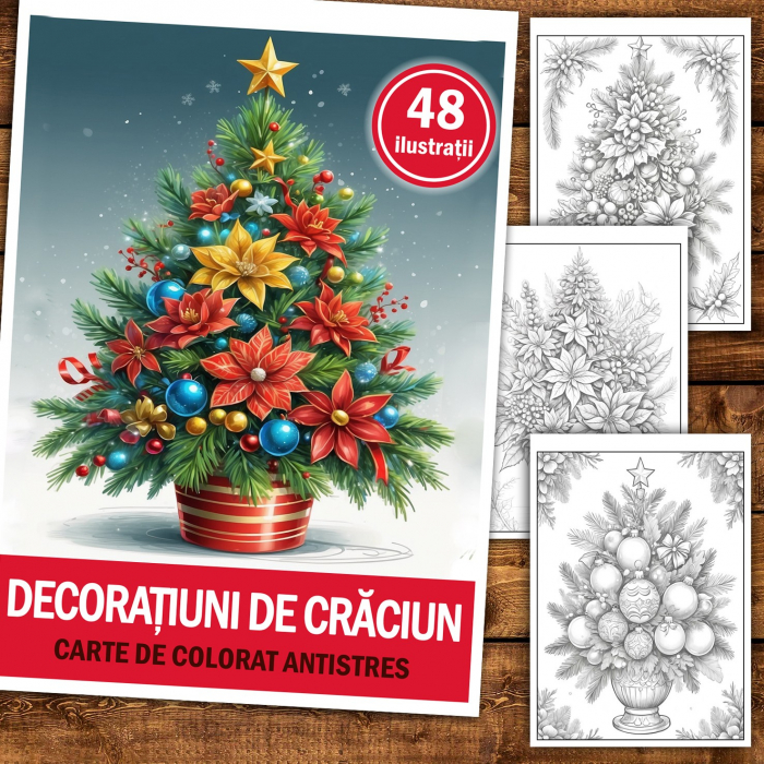 Carte de colorat pentru relaxare si antistres, 48 de ilustratii, Decoratiuni de Craciun, 96 pagini [2]