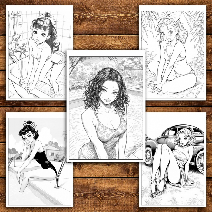 Carte de colorat pentru relaxare si antistres, 48 de ilustratii, Hot Manga Girls, 106 pagini [4]
