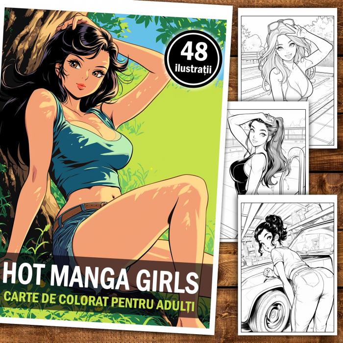 Carte de colorat pentru relaxare si antistres, 48 de ilustratii, Hot Manga Girls, 106 pagini [2]