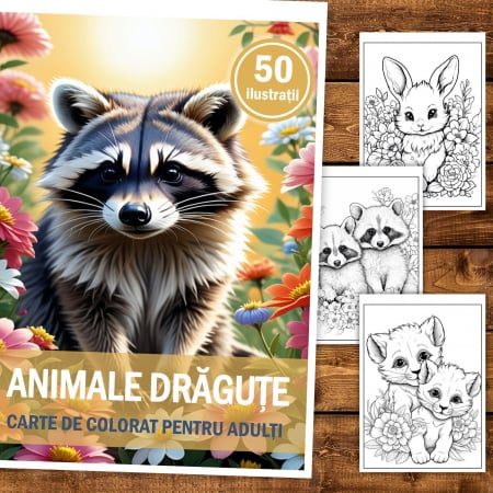 Carte de colorat pentru relaxare si antistres, 50 de ilustratii, Animale dragute, 106 pagini [2]