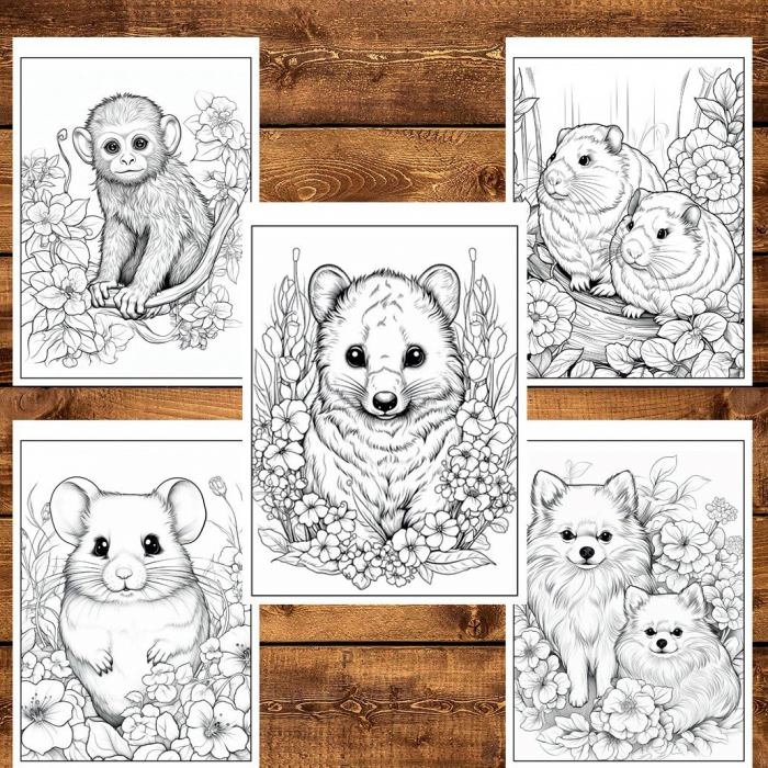 Carte de colorat pentru relaxare si antistres, 50 de ilustratii, Animale dragute, 106 pagini [4]