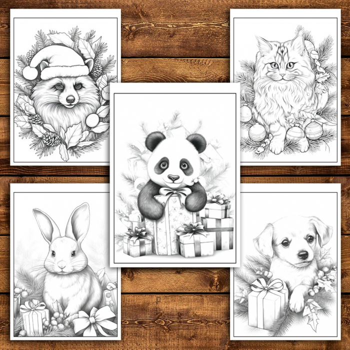 Carte de colorat pentru relaxare si antistres, 50 de ilustratii, Animalute Festive, 106 pagini [5]