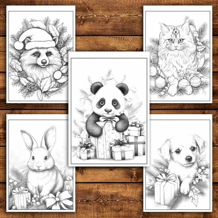 Carte de colorat pentru relaxare si antistres, 50 de ilustratii, Animalute Festive, 106 pagini [5]