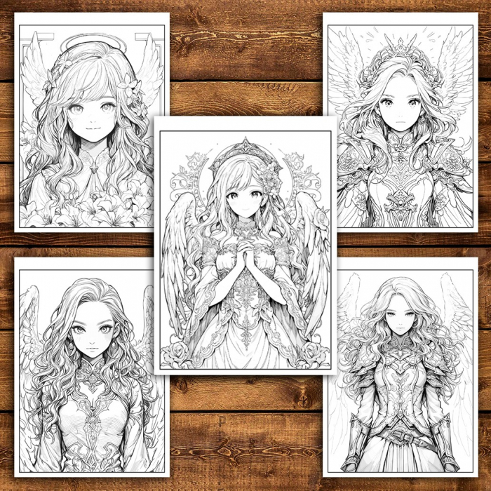 Carte de colorat pentru relaxare si antistres, 50 de ilustratii, Anime Angel Girls - Volumul II, 106 pagini [5]