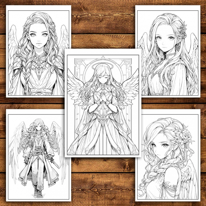 Carte de colorat pentru relaxare si antistres, 50 de ilustratii, Anime Angel Girls - Volumul II, 106 pagini [4]