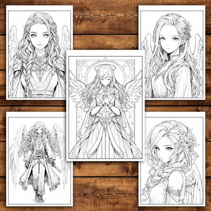 Carte de colorat pentru relaxare si antistres, 50 de ilustratii, Anime Angel Girls - Volumul II, 106 pagini [4]