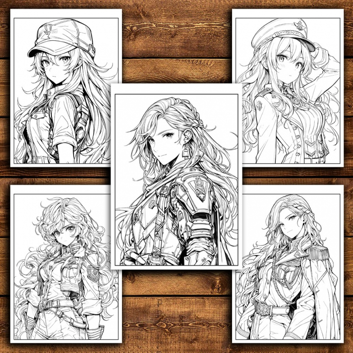 Carte de colorat pentru relaxare si antistres, 50 de ilustratii, Anime Army Girls, 106 pagini [5]