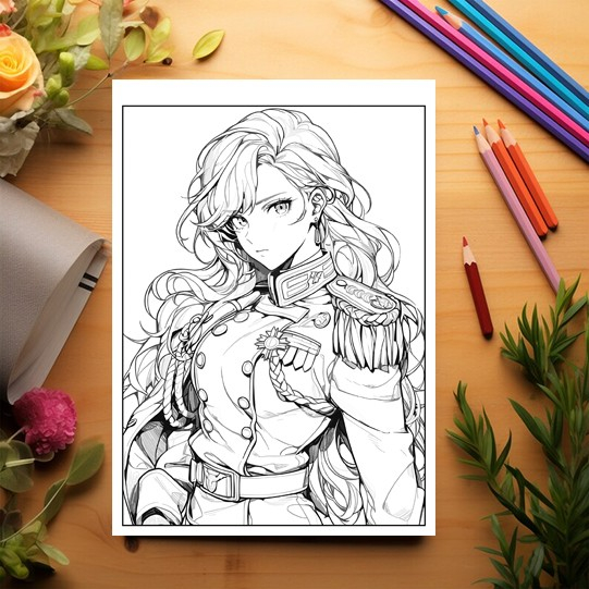 Carte de colorat pentru relaxare si antistres, 50 de ilustratii, Anime Army Girls, 106 pagini [3]