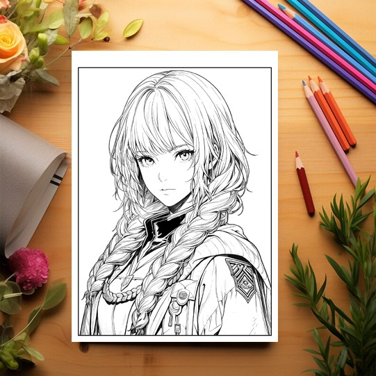 Carte de colorat pentru relaxare si antistres, 50 de ilustratii, Anime Army Girls - Volumul II, 106 pagini [3]