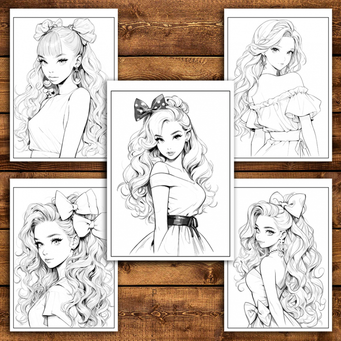 Carte de colorat pentru relaxare si antistres, 50 de ilustratii, Anime Barbie Girls - Volumul III, 106 pagini [2]