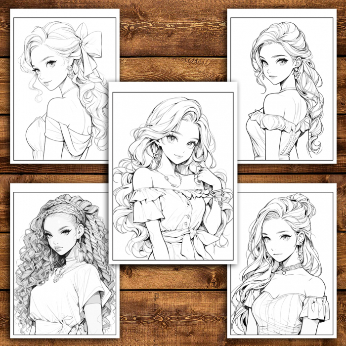 Carte de colorat pentru relaxare si antistres, 50 de ilustratii, Anime Barbie Girls - Volumul III, 106 pagini [5]