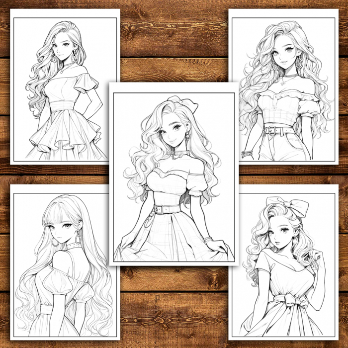 Carte de colorat pentru relaxare si antistres, 50 de ilustratii, Anime Barbie Girls - Volumul IV, 106 pagini [4]