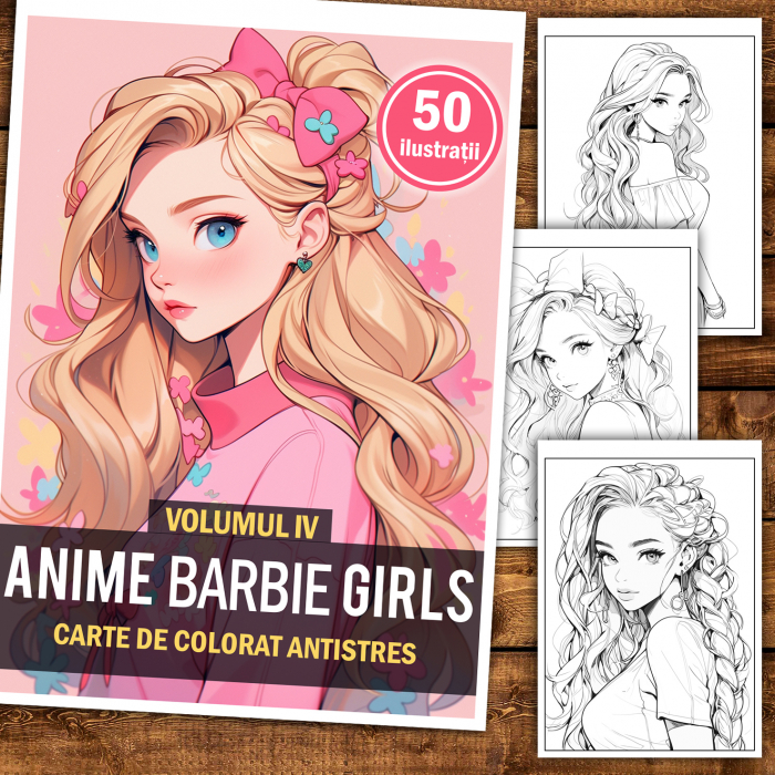 Carte de colorat pentru relaxare si antistres, 50 de ilustratii, Anime Barbie Girls - Volumul IV, 106 pagini [2]