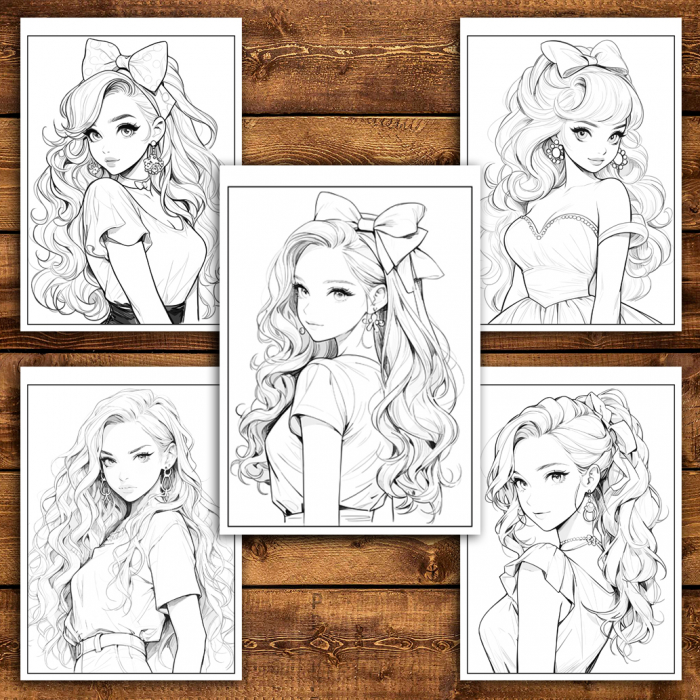 Carte de colorat pentru relaxare si antistres, 50 de ilustratii, Anime Barbie Girls - Volumul IV, 106 pagini [5]