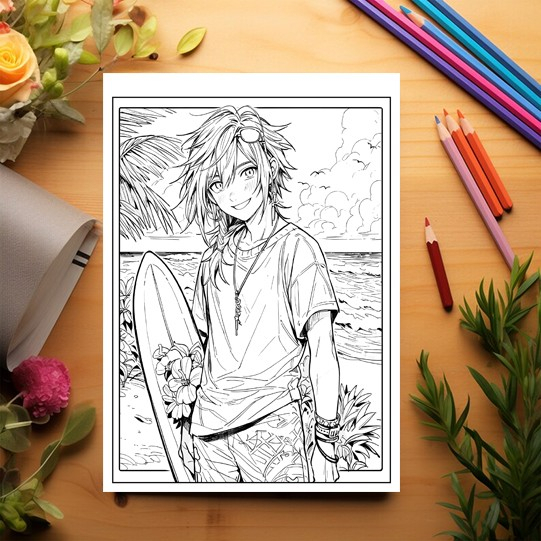 Carte de colorat pentru relaxare si antistres, 50 de ilustratii, Anime Beach Boys, 106 pagini [3]