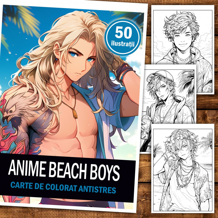Carte de colorat pentru relaxare si antistres, 50 de ilustratii, Anime Beach Boys, 106 pagini [2]