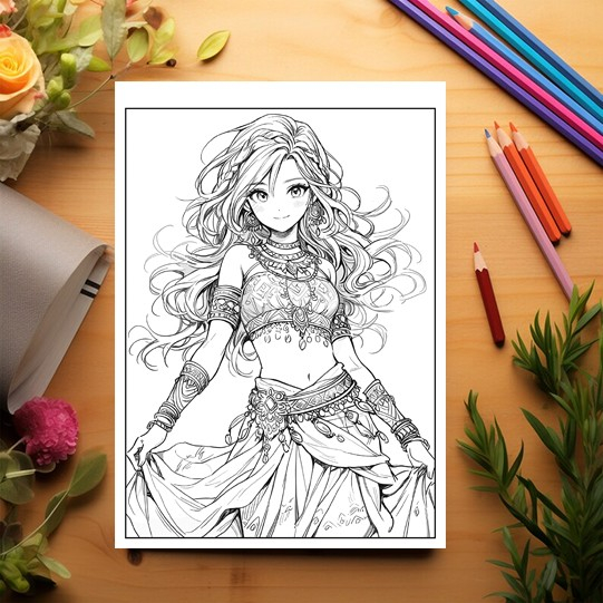 Carte de colorat pentru relaxare si antistres, 50 de ilustratii, Anime Belly Dancers, 106 pagini [3]