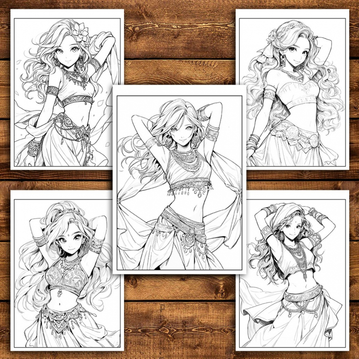 Carte de colorat pentru relaxare si antistres, 50 de ilustratii, Anime Belly Dancers, 106 pagini [4]