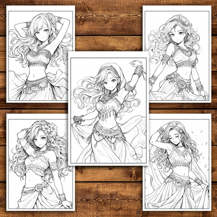 Carte de colorat pentru relaxare si antistres, 50 de ilustratii, Anime Belly Dancers, 106 pagini [5]