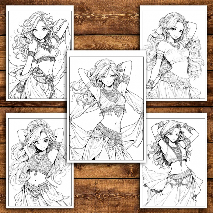 Carte de colorat pentru relaxare si antistres, 50 de ilustratii, Anime Belly Dancers, 106 pagini [4]