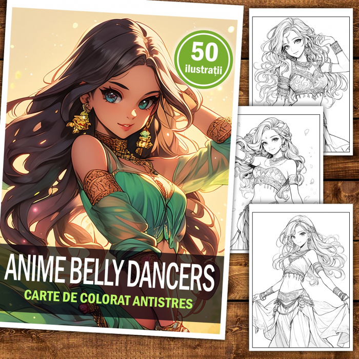 Carte de colorat pentru relaxare si antistres, 50 de ilustratii, Anime Belly Dancers, 106 pagini [2]