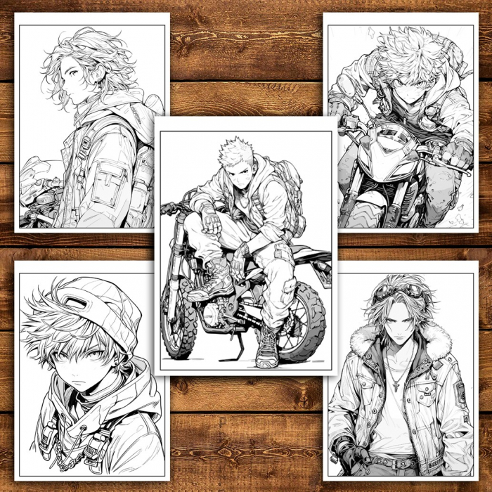Carte de colorat pentru relaxare si antistres, 50 de ilustratii, Anime Biker Boys, 106 pagini [4]