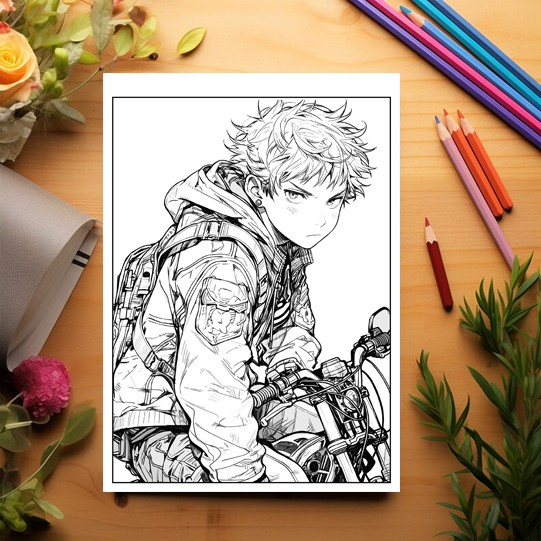 Carte de colorat pentru relaxare si antistres, 50 de ilustratii, Anime Biker Boys, 106 pagini [3]