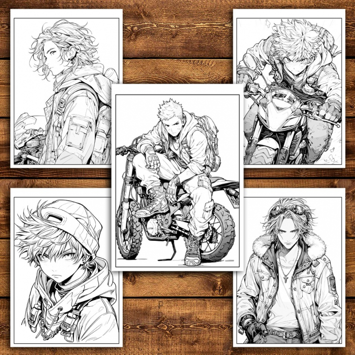 Carte de colorat pentru relaxare si antistres, 50 de ilustratii, Anime Biker Boys, 106 pagini [4]