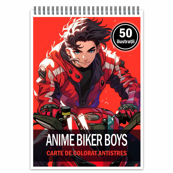 Carte de colorat pentru relaxare si antistres, 50 de ilustratii, Anime Biker Boys, 106 pagini [1]