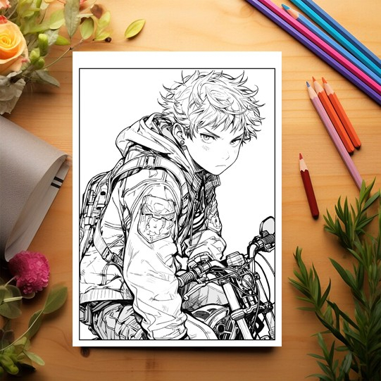 Carte de colorat pentru relaxare si antistres, 50 de ilustratii, Anime Biker Boys, 106 pagini [3]