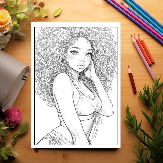 Carte de colorat pentru relaxare si antistres, 50 de ilustratii, Anime Bikini Girls, 106 pagini [3]