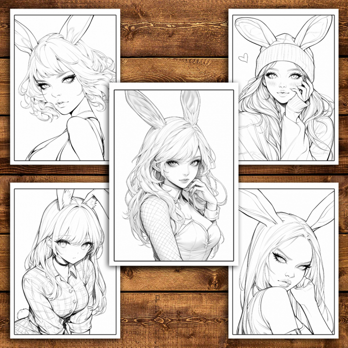 Carte de colorat pentru relaxare si antistres, 50 de ilustratii, Anime Bunny Girls, 106 pagini [6]