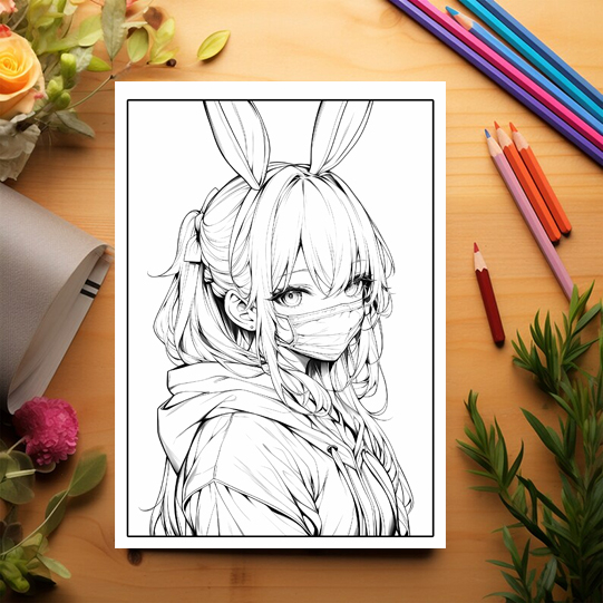 Carte de colorat pentru relaxare si antistres, 50 de ilustratii, Anime Bunny Girls, 106 pagini [3]