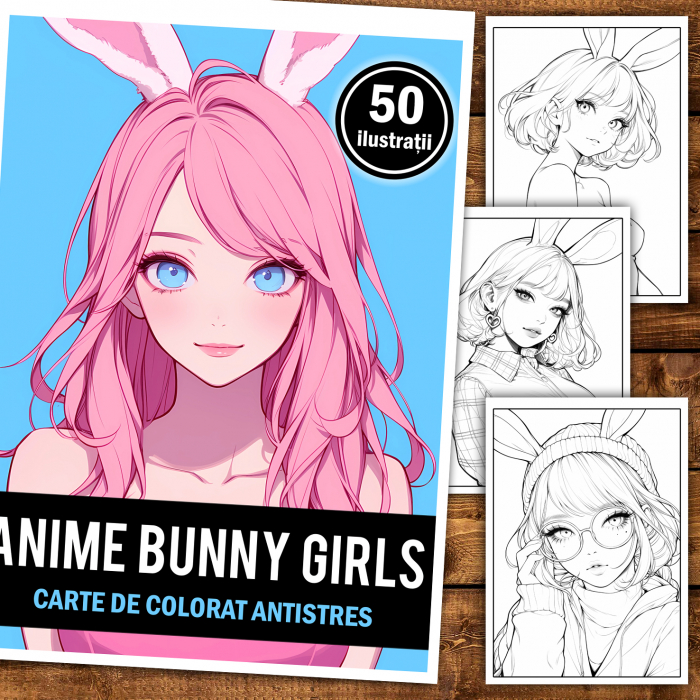 Carte de colorat pentru relaxare si antistres, 50 de ilustratii, Anime Bunny Girls, 106 pagini [2]