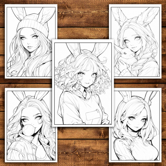 Carte de colorat pentru relaxare si antistres, 50 de ilustratii, Anime Bunny Girls, 106 pagini [4]
