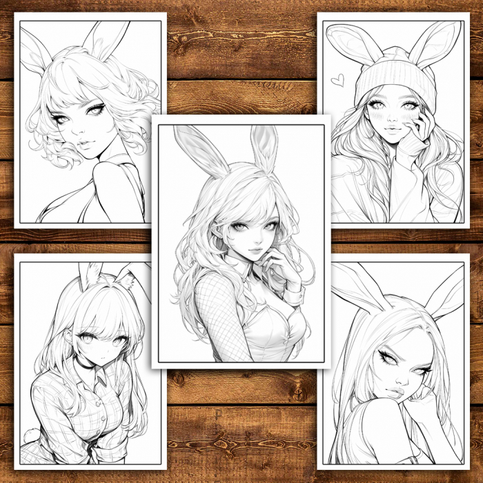 Carte de colorat pentru relaxare si antistres, 50 de ilustratii, Anime Bunny Girls, 106 pagini [6]