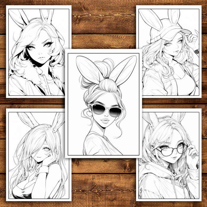 Carte de colorat pentru relaxare si antistres, 50 de ilustratii, Anime Bunny Girls, 106 pagini [5]
