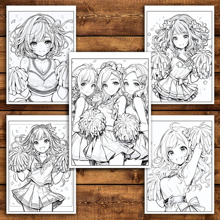Carte de colorat pentru relaxare si antistres, 50 de ilustratii, Anime Cheerleaders, 106 pagini [5]