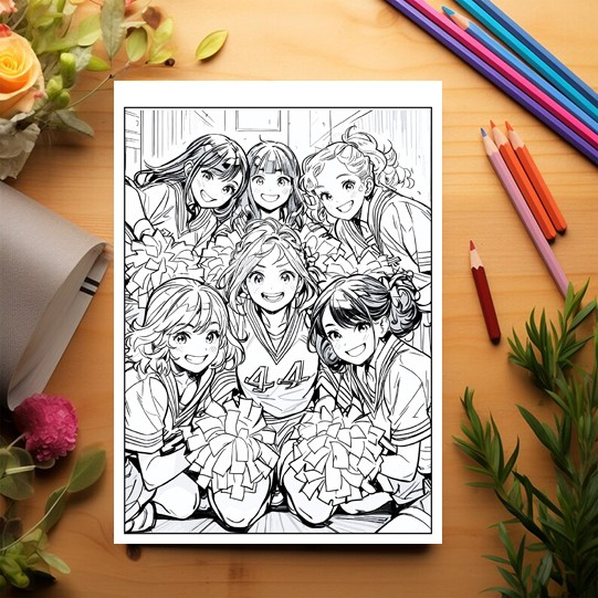 Carte de colorat pentru relaxare si antistres, 50 de ilustratii, Anime Cheerleaders, 106 pagini [3]